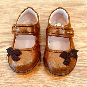 Livie & Luca Brown Metallic Bow Mary Janes Girls Size 7M